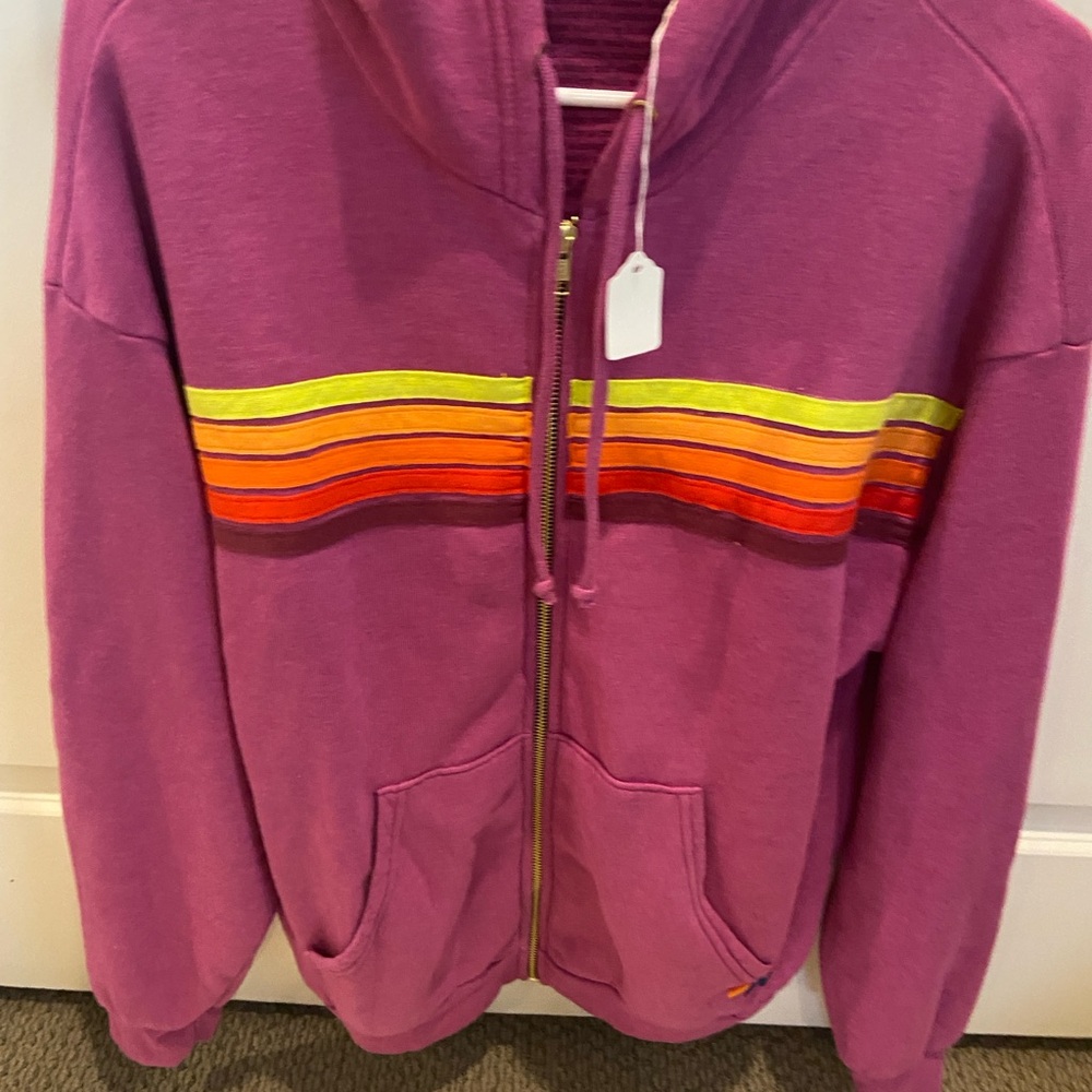 Aviator Nation magenta hot pink purple Stripe Hoodie. Size Medium Brand New